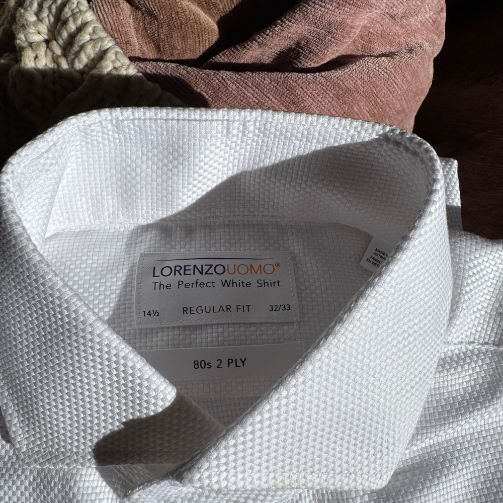 Lorenzo Uomo White Button Down | Basketweave French Cuff Regular Fit Dress Shirt - Picture 2 of 7